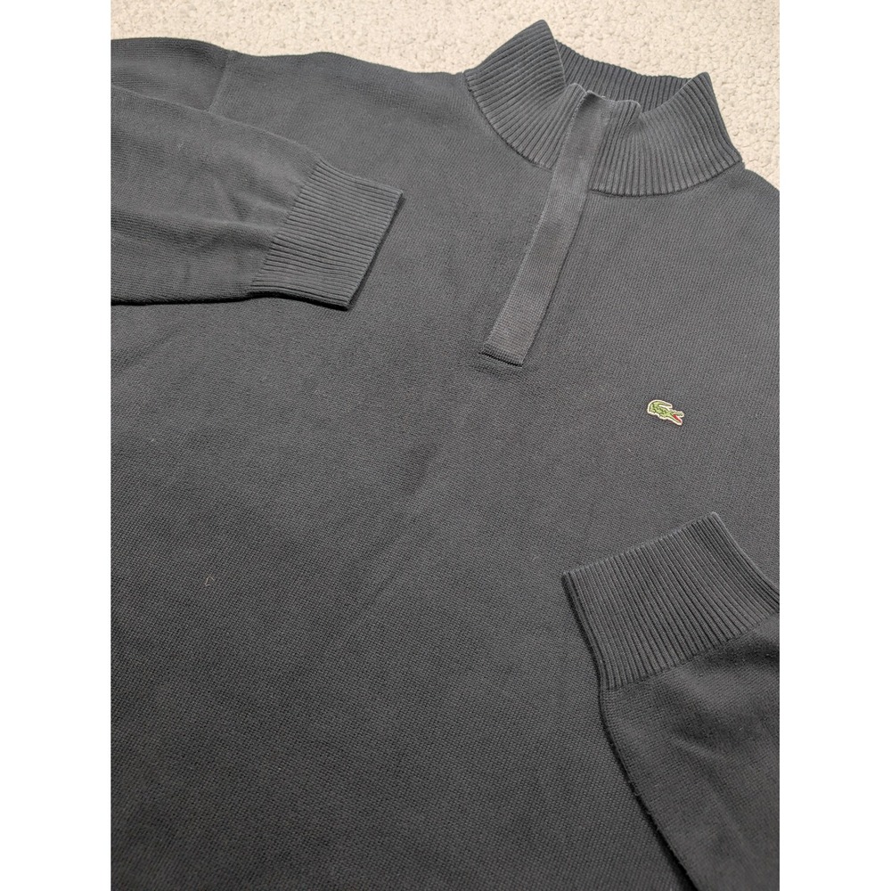 Lacoste Mens Sweater Quarter Zip Pullover 100% Cotton Black Classic Fit Tag 9